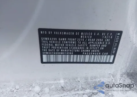 2017 Volkswagen Golf Gti Autobahn 4-Door/S 4-Door/Se 4-Door/Sport 4-Door z USA, uszkodzony, nr VIN 3VW447AU8HM018980